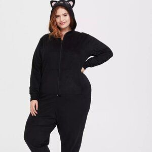 Torrid Black Cat Fleece Onesie Footless Pajamas 3/4 Plus Discontinued CUTE